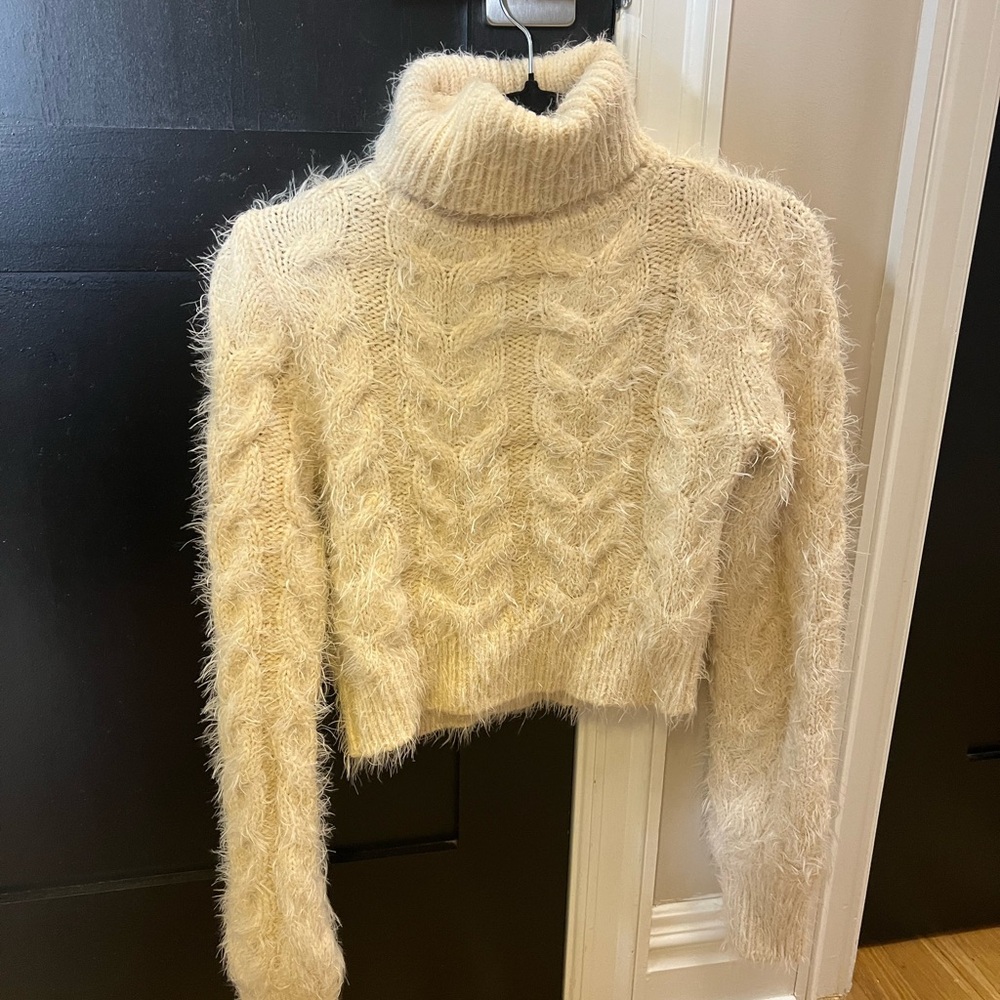 LPA Fuzzy Cream Cable Knit Turtleneck Sweater - Picture 2 of 3